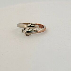 Estate Sterling Silver 925 Hug Ring Size 5.5 Embrace Hands Adjustable Band